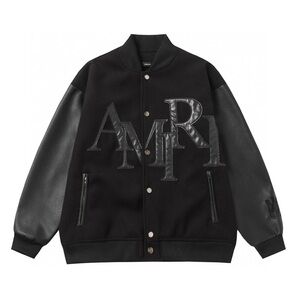 AMIRI Black Varsity Jacket with Leather Sleeves